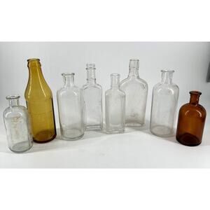Antique Lot Of‎ 8 Glass Medicine & Apothecary Bottles Multi Colors & Sizes